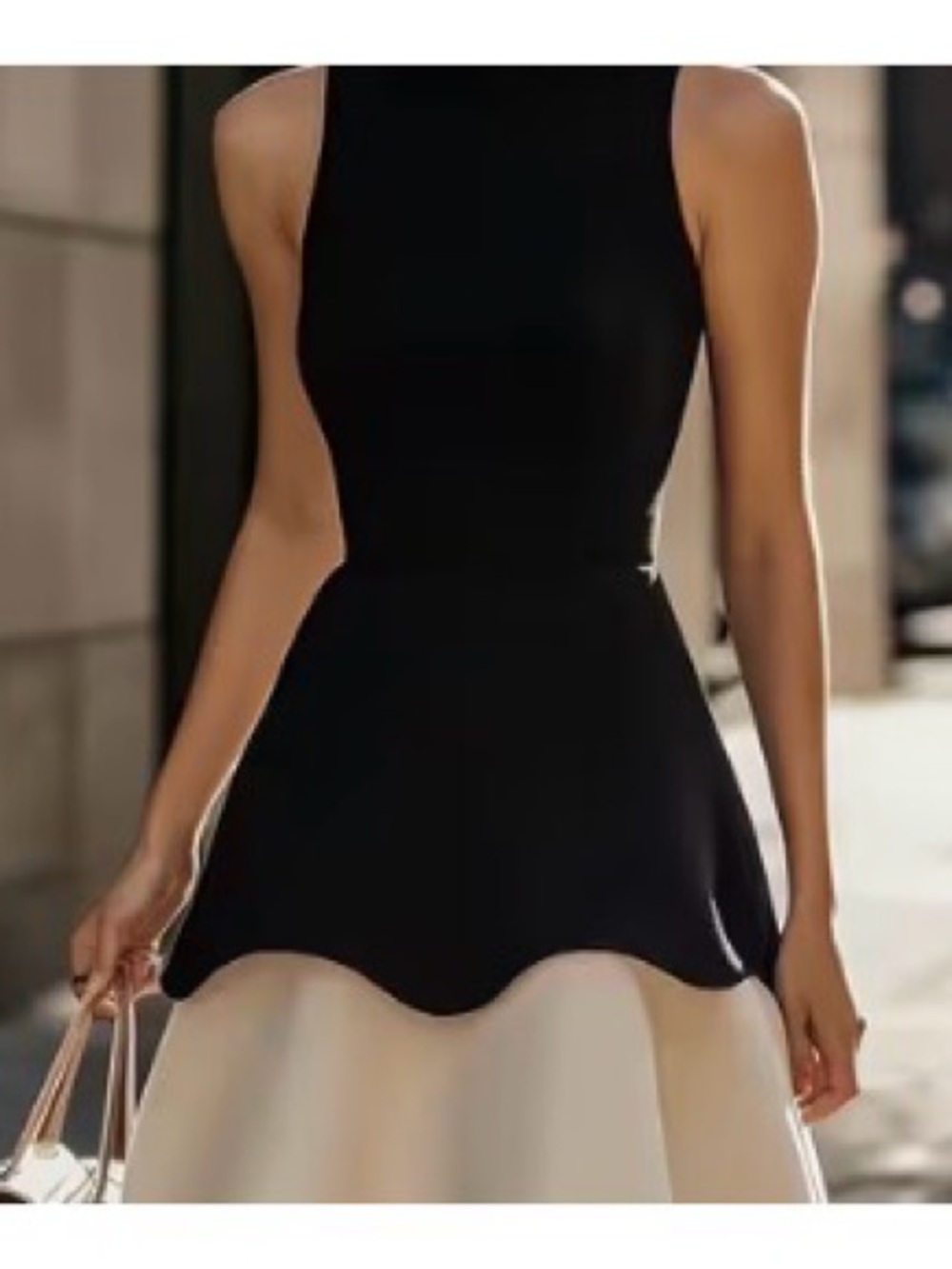 Black and Cream Peplum Midi Dress